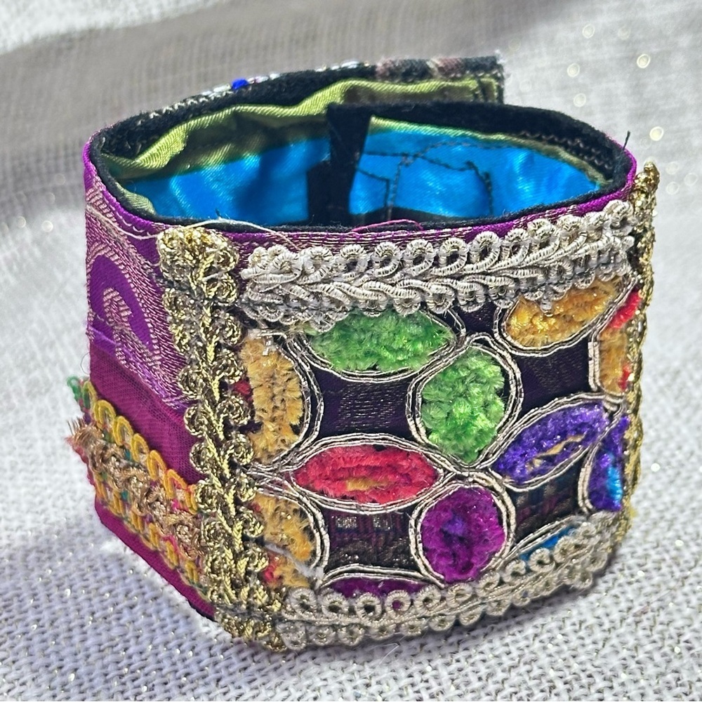 RUBYRUDI Cuff Bracelet Handcrafted OOAK Fabric Embellished Artisan Wearable Art - Picture 14 of 14